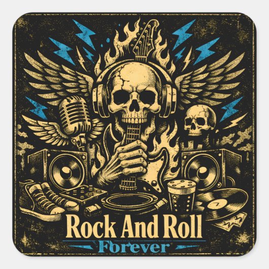 Rock And Roll Forever – Eternal Music Pride Vierkante Sticker (Voorkant)