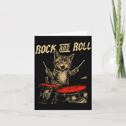 Rock And Roll Funny Cat Playing Drum For Men Women Kaart (Voorkant)