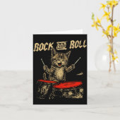 Rock And Roll Funny Cat Playing Drum For Men Women Kaart (Gele Bloem)