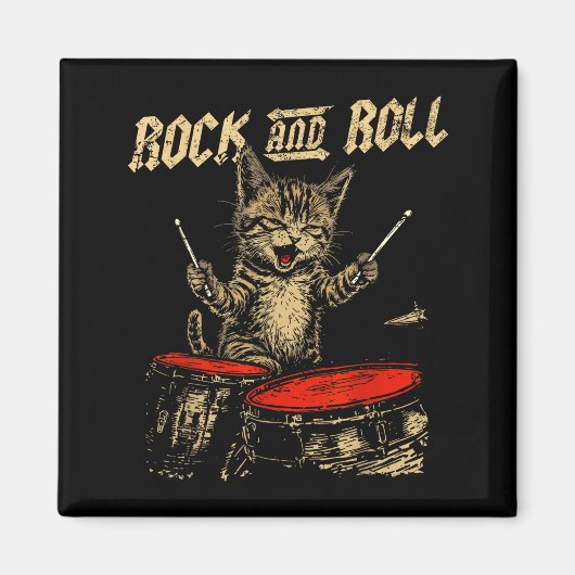 Rock And Roll Funny Cat Playing Drum For Men Women Magneet (Voorkant)