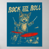 Rock And Roll Funny Cat Playing Drum For Men Women Poster (Voorkant)