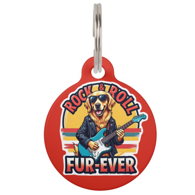Rock and Roll Fur-Ever Golden Retriever Dog Huisdierpenning (Voorkant)