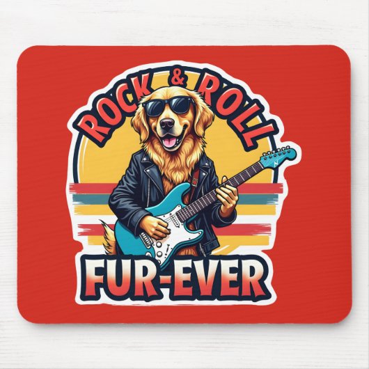 Rock and Roll Fur-Ever Golden Retriever Dog Muismat (Voorkant)