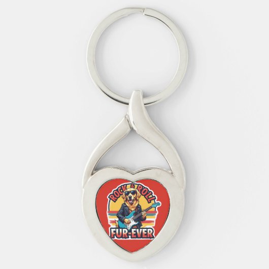 Rock and Roll Fur-Ever Golden Retriever Dog Sleutelhanger (Voorkant)