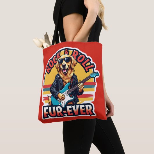 Rock and Roll Fur-Ever Golden Retriever Dog Tote Bag (Dichtbij)