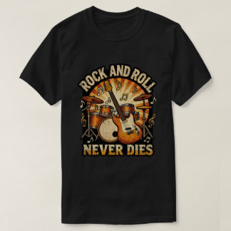 Rock and roll gaat nooit dood vintage gitaar & dru t-shirt