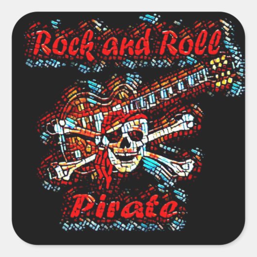 Rock and Roll gitaar Pirate Skull Vierkante Sticker (Voorkant)
