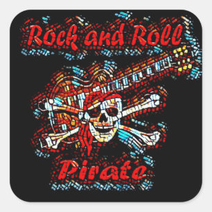 Rock and Roll gitaar Pirate Skull Vierkante Sticker