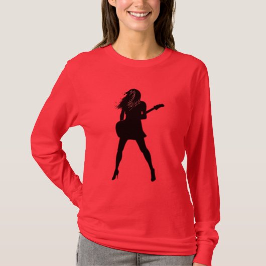 Rock and Roll Gitarist Vrouw T-shirt (Voorkant)