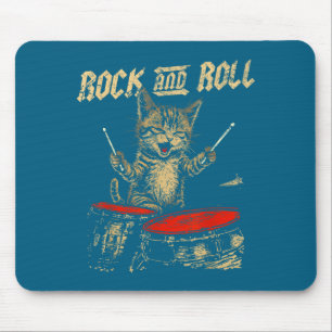 Rock And Roll Grappige Kat Drum Speelt Voor Mannen Muismat