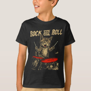 Rock And Roll Grappige Kat Drum Speelt Voor Mannen T-shirt