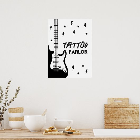 Rock and Roll Guitar Verjaardag Tattoo Parlor Sign Poster (Keuken)
