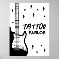 Rock and Roll Guitar Verjaardag Tattoo Parlor Sign