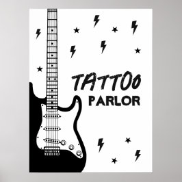 Rock and Roll Guitar Verjaardag Tattoo Parlor Sign Poster