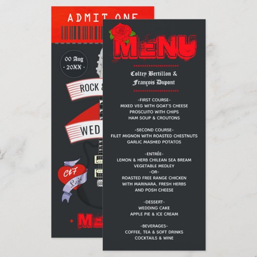 Rock and Roll Huwelijks Ticket Menu (Voorkant / Achterkant)