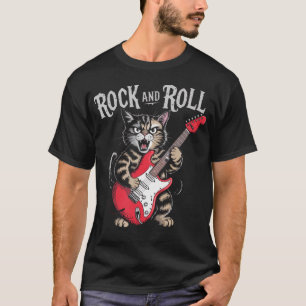 Rock And Roll Kat Speelt Gitaar Rockster Voor Mann T-shirt