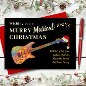 Rock and Roll Kerstgitaar Zwart en Goud Folie Feestdagenkaart