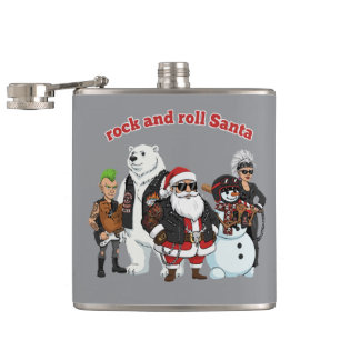 Rock and Roll Kerstman   Grappige Biker Punk Kerst Heupfles
