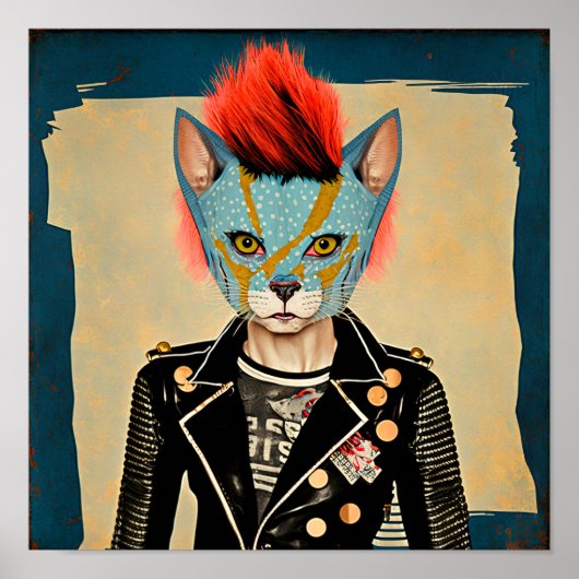 Rock and Roll Kitty - Punk Cat Poster Kunst (Voorkant)