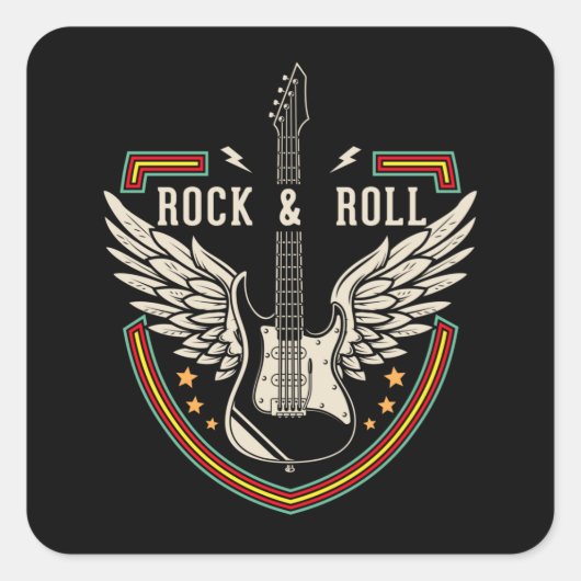Rock and Roll Music Lover Guitar Wings Vierkante Sticker (Voorkant)