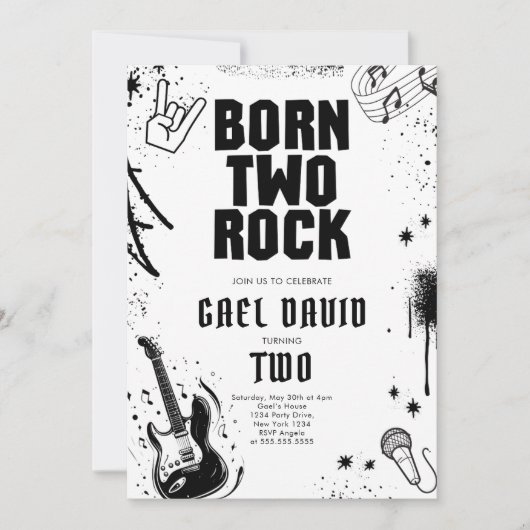 Rock and Roll Party Born Two Rock 2nd Birthday Kaart (Voorkant)