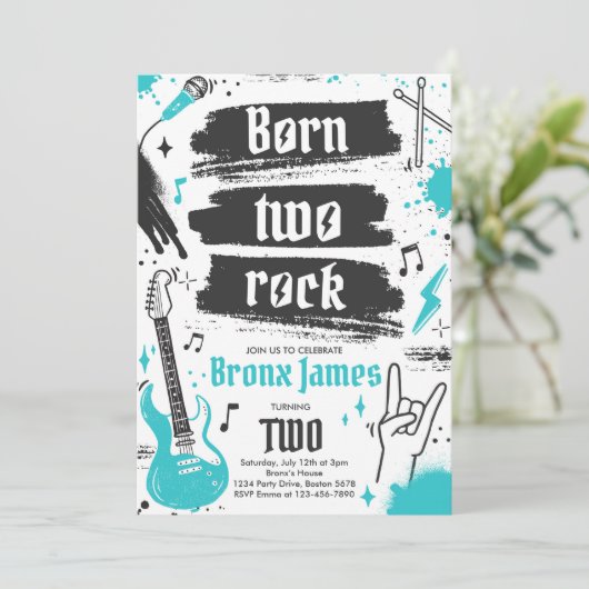 Rock and Roll Party Born Two Rock 2nd Birthday Kaart (Staand voorkant)