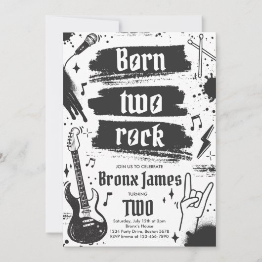 Rock and Roll Party Born Two Rock 2nd Birthday Kaart (Voorkant)