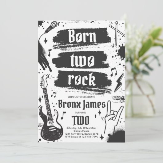 Rock and Roll Party Born Two Rock 2nd Birthday Kaart (Staand voorkant)