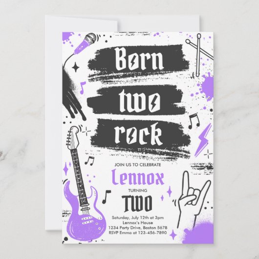 Rock and Roll Party Born Two Rock 2nd Birthday Kaart (Voorkant)