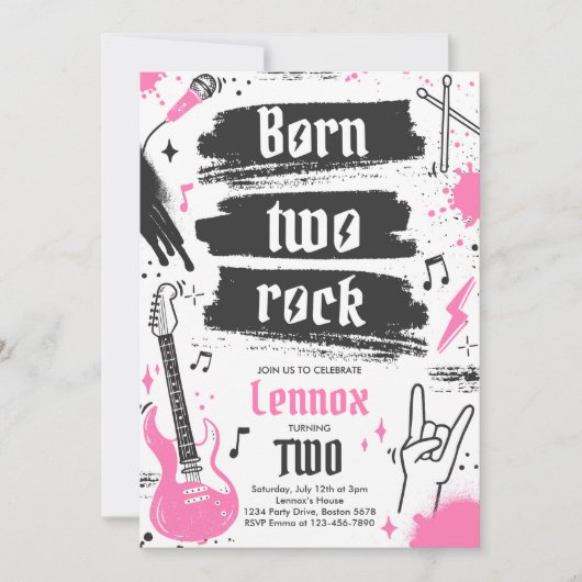 Rock and Roll Party Born Two Rock 2nd Birthday Kaart (Voorkant)