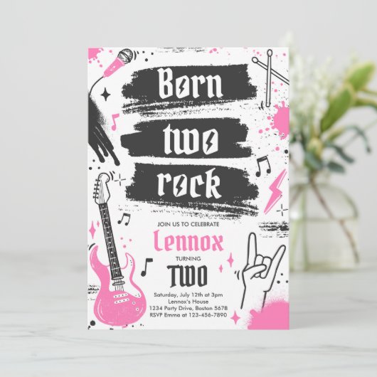 Rock and Roll Party Born Two Rock 2nd Birthday Kaart (Staand voorkant)