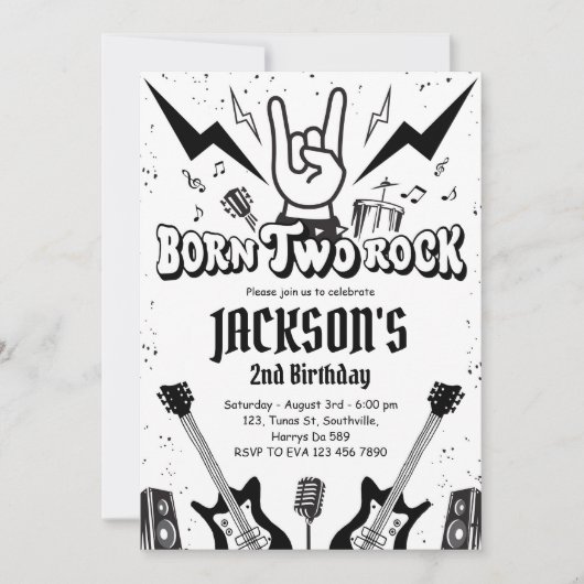 Rock and Roll Party Geboren Twee Rock Verjaardag Kaart (Voorkant)