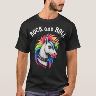 Rock And Roll Regenboog Eenhoorn Emo Goth T-shirt