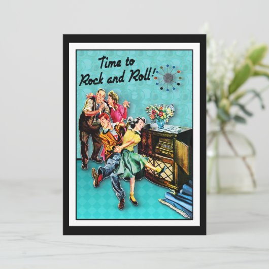 Rock and Roll Retro Jukebox Party Custom Kaart (Staand voorkant)