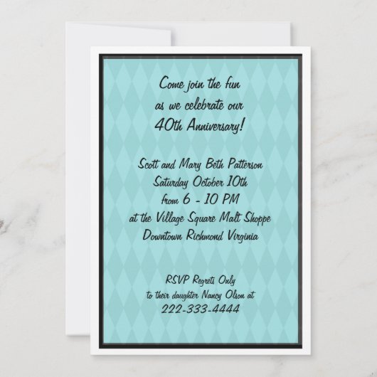 Rock and Roll Retro Jukebox Party Custom Kaart (Achterkant)