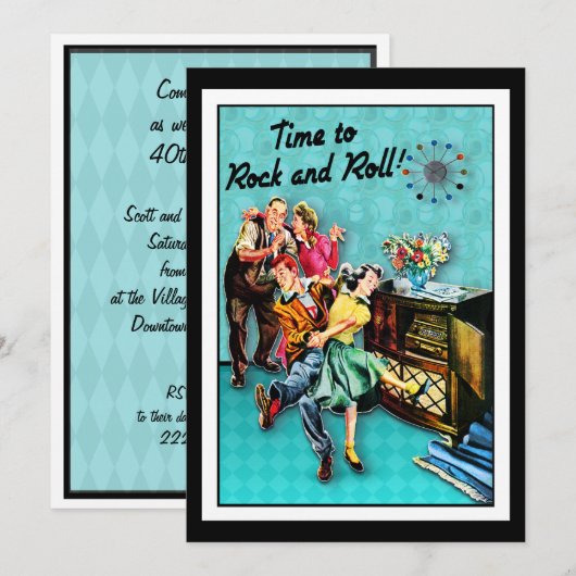 Rock and Roll Retro Jukebox Party Custom Kaart (Voorkant / Achterkant)