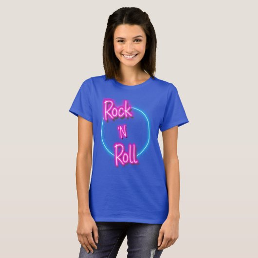 Rock and Roll Retro Neon Sign T-shirt (Voorkant volledig)