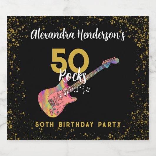 Rock and Roll Roze Zwart Goud 50ste Verjaardagsfee Bier Etiket (Enkel label)