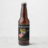 Rock and Roll Roze Zwart Goud 50ste Verjaardagsfee Bier Etiket (Voorkant)