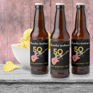 Rock and Roll Roze Zwart Goud 50ste Verjaardagsfee Bier Etiket