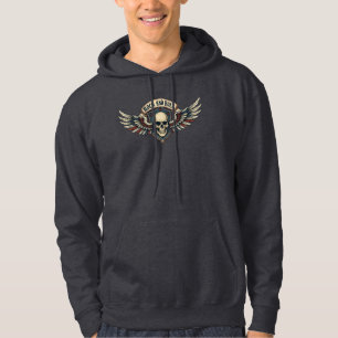 Rock And Roll Schedel Vleugelige Schild Hoodie