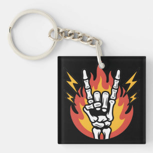 Rock and Roll Skelet Hand: Classic Rock On Gebaar Sleutelhanger