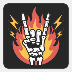 Rock and Roll Skelet Hand: Classic Rock On Gebaar Vierkante Sticker