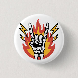 Rock and Roll Skelet Hand: Klassieke Rock On Gebaa Ronde Button 3,2 Cm