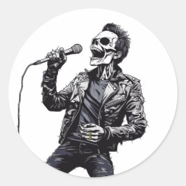 Rock and Roll Skelet Ronde Sticker