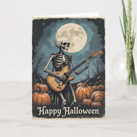 Rock and Roll Skeleton Halloween muziekliefhebbers Kaart (Voorkant)