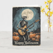 Rock and Roll Skeleton Halloween muziekliefhebbers Kaart (Gele Bloem)