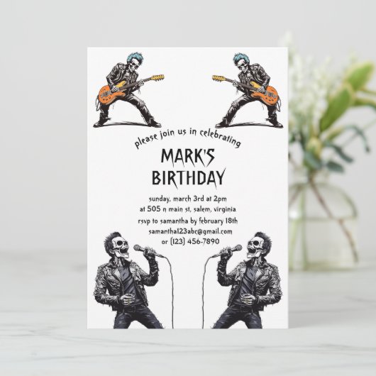 Rock and Roll Skeletons Verjaardagsfeest Kaart (Staand voorkant)