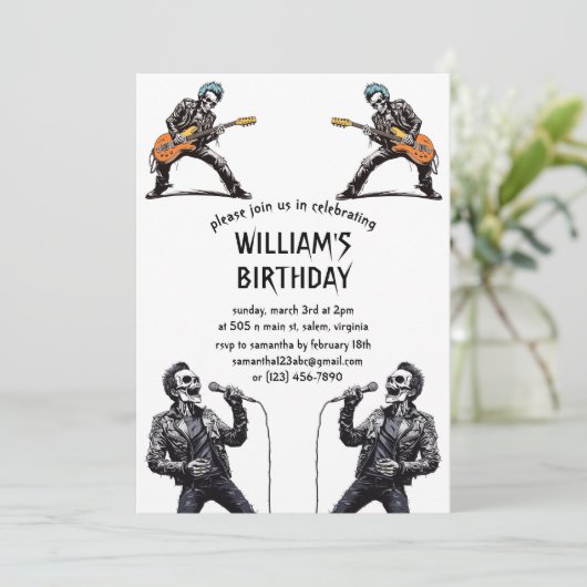 Rock and Roll Skeletons Verjaardagsfeest Kaart (Staand voorkant)