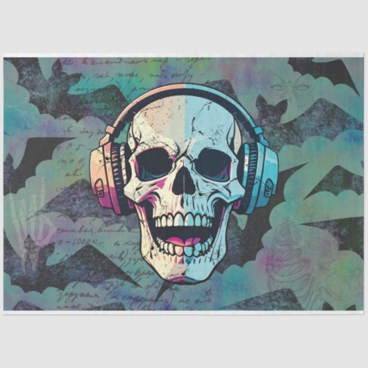 Rock and Roll Skull and Bats Decoupage Paper Tissuepapier (Voorkant)